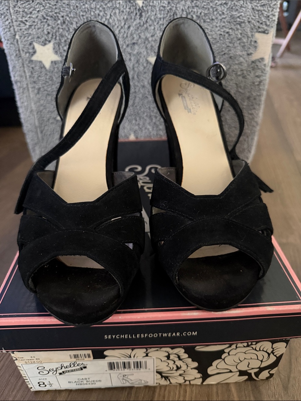Seychelles Heritage "Cast" Black Suede Strappy Heels - Size 8.5